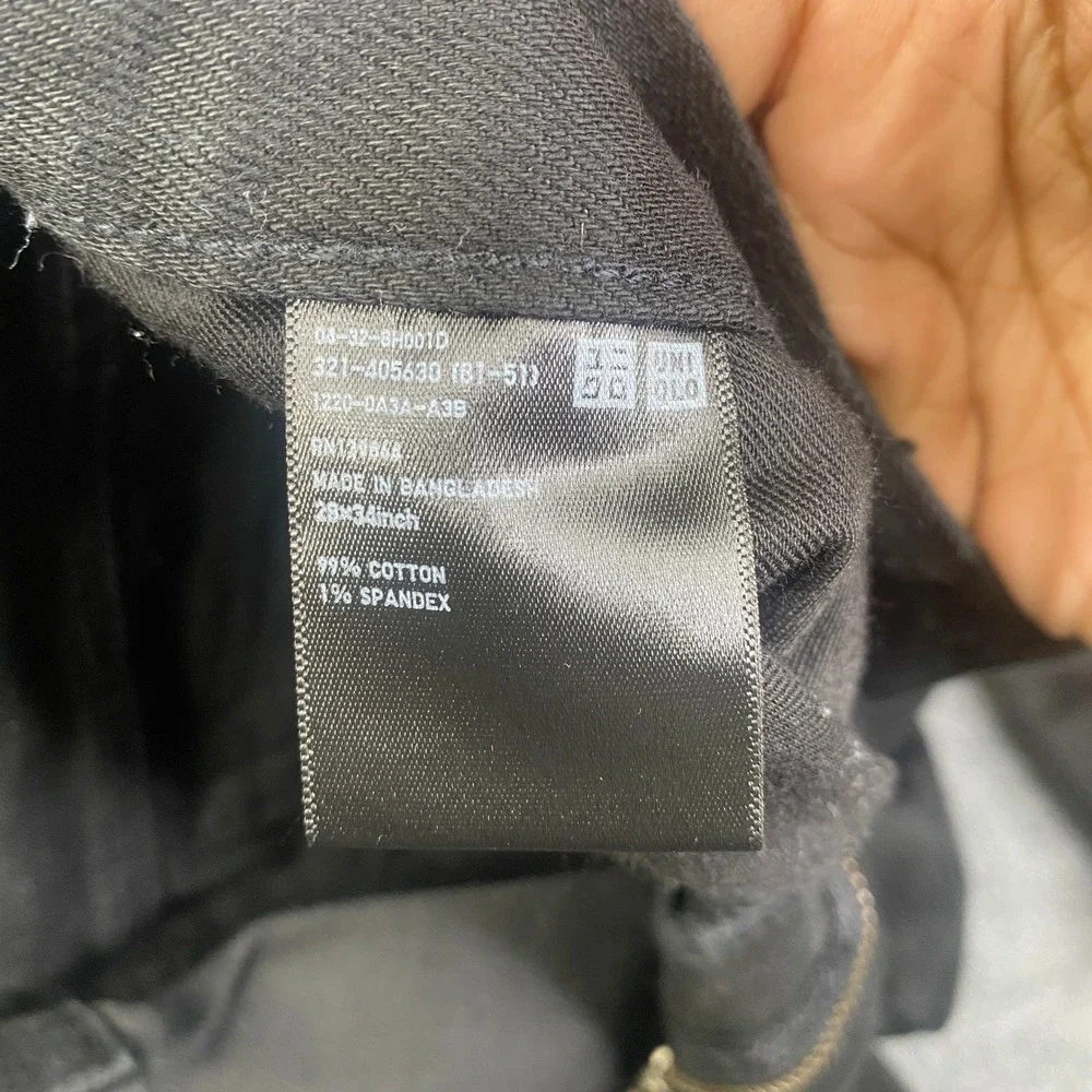 Uniqlo Mens Selvedge Slim Fit Jeans Black Stretch Denim 321-405630 Size 28x34